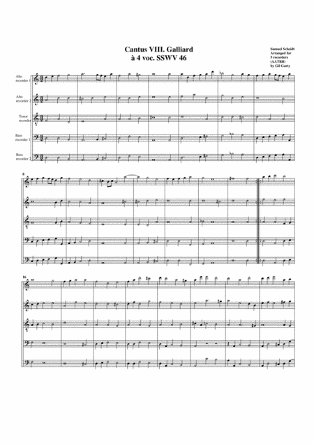 Free Sheet Music Galliard Sswv 46 Arrangement For 5 Recorders