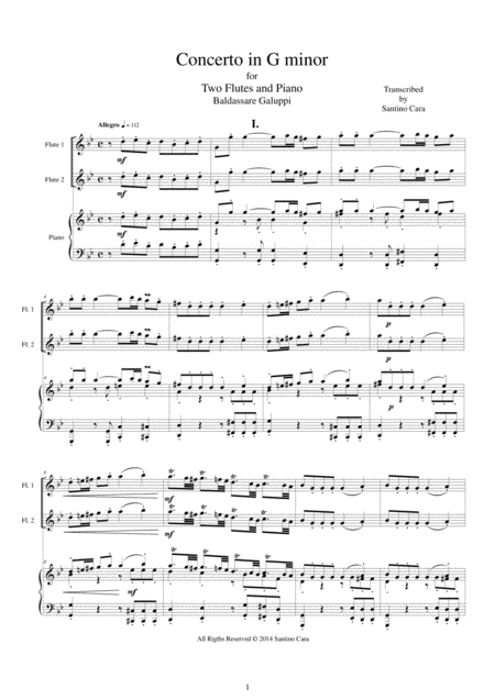 Galuppi Concerto In G Minor For Two Flutes And Piano Sheet Music