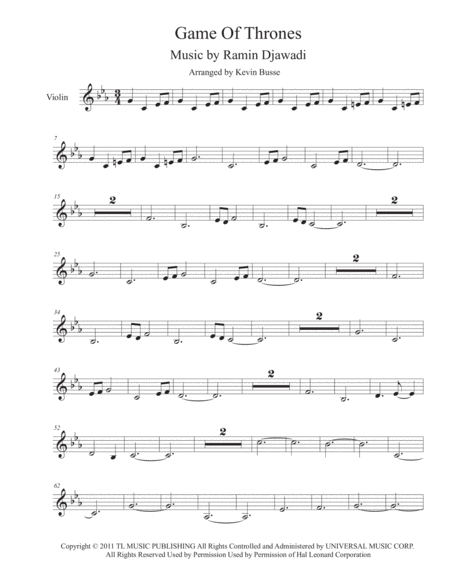 Game Of Thrones Original Violin Sheet Music