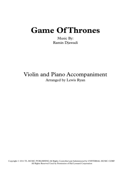 Free Sheet Music Game Of Thrones Violin And Piano