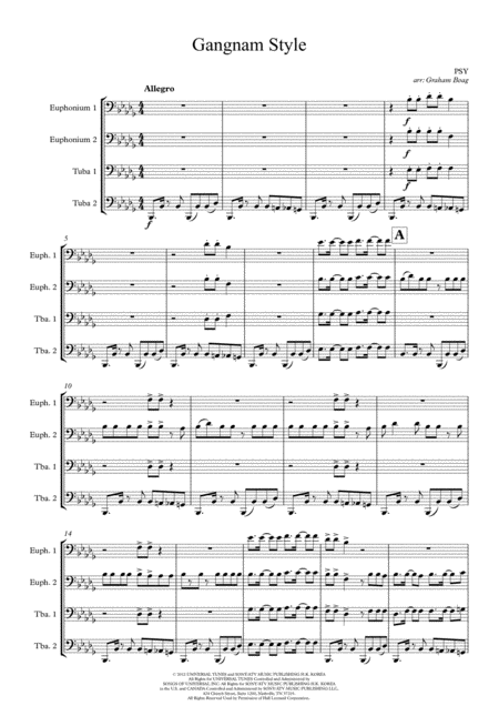 Gangnam Style For Tuba Quartet Sheet Music