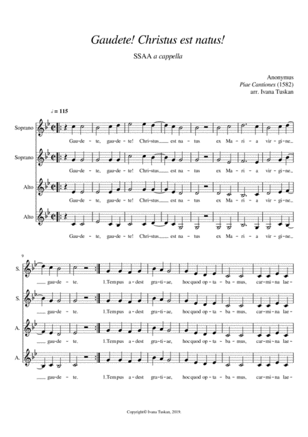 Gaudete Christus Est Natus For Ssaa A Cappella Sheet Music