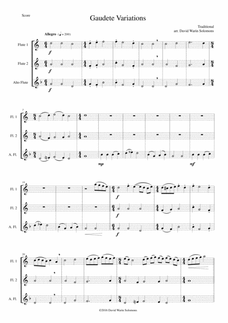 Gaudete Variations For Flute Trio Sheet Music