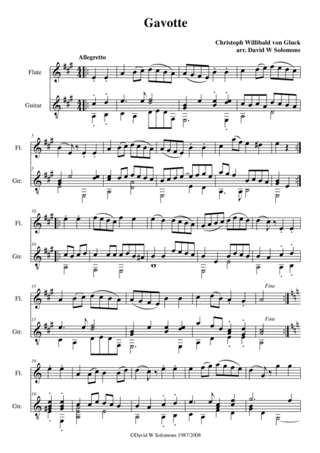 Gavotte In A Major For Flute And Guitar Sheet Music