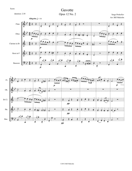 Gavotte Op 12 No 4 For Wind Quintet Sheet Music