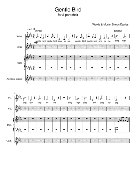 Free Sheet Music Gentle Bird Aa School Choir Song