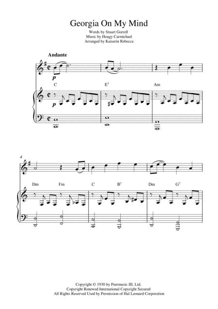Free Sheet Music Georgia On My Mind English Horn Solo And Piano Accompaniment