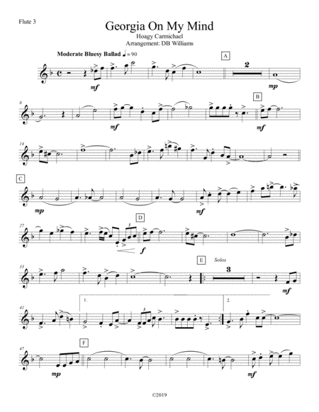 Free Sheet Music Georgia On My Mind Flute 3