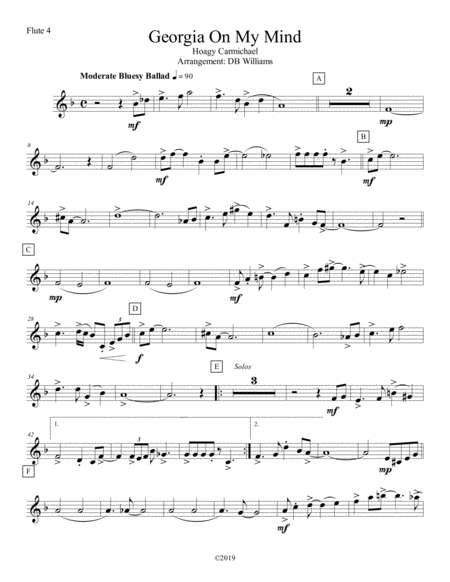 Georgia On My Mind Flute 4 Sheet Music