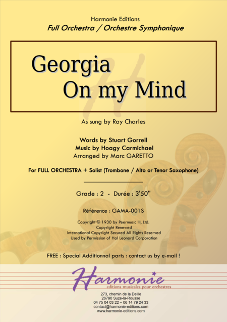 Georgia On My Mind Ray Charles For String Or Full Orchestra Sheet Music