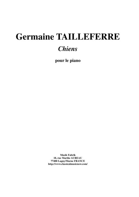 Germaine Tailleferre Chiens Dogs For Piano Sheet Music