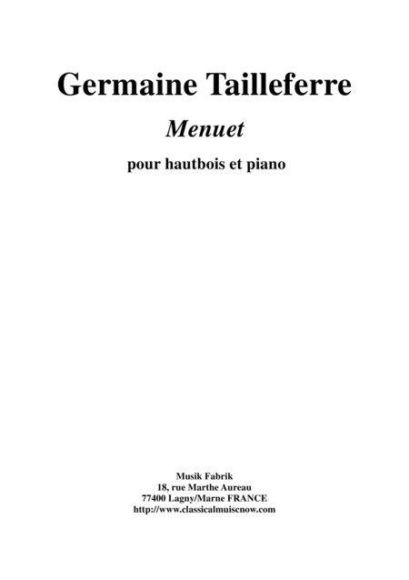 Germaine Tailleferre Menuet For Oboe And Piano Sheet Music