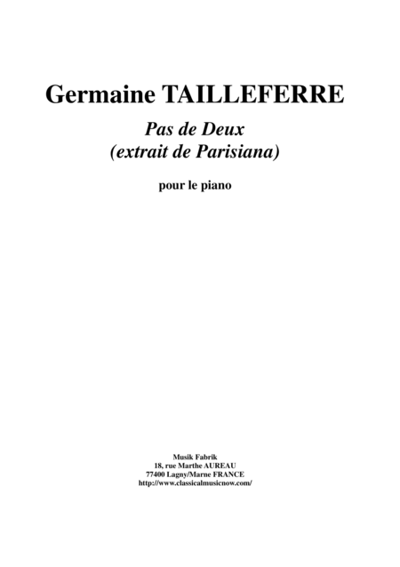 Germaine Tailleferre Pas De Deux For Piano Sheet Music