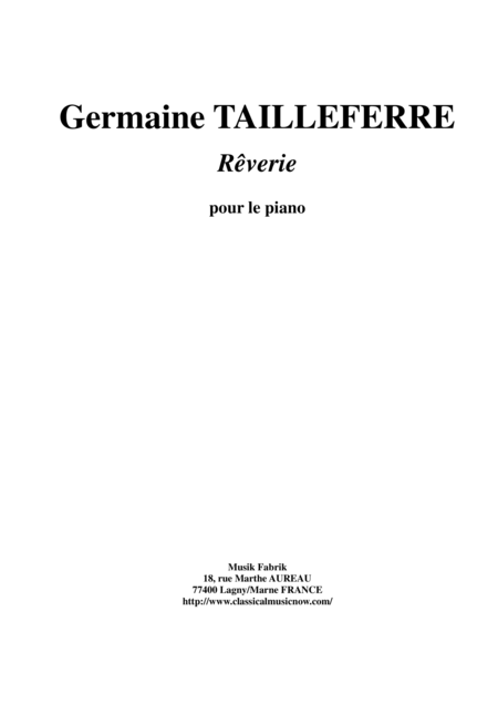 Germaine Tailleferre Rverie For Piano Sheet Music