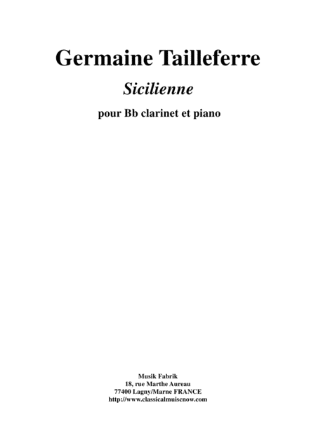 Germaine Tailleferre Sicilienne For Clarinet And Piano Sheet Music