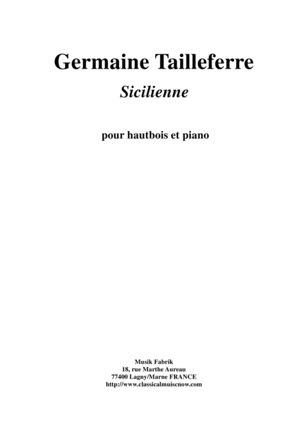 Free Sheet Music Germaine Tailleferre Sicilienne For Oboe And Piano