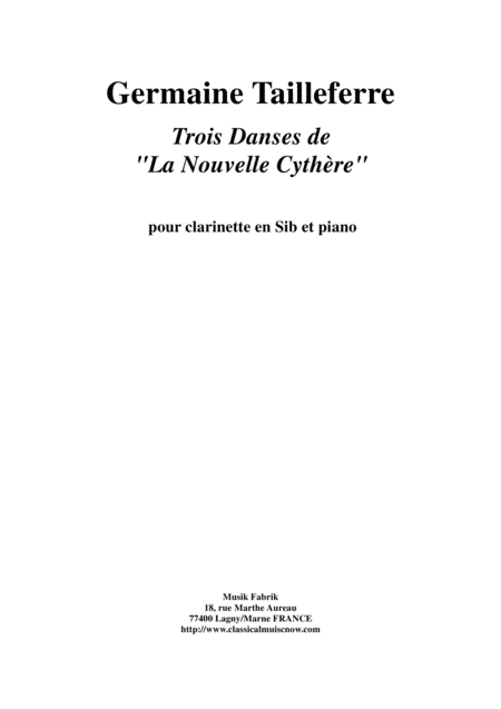 Free Sheet Music Germaine Tailleferre Trois Danses De La Nouvelle Cythre For Bb Clarinet And Piano