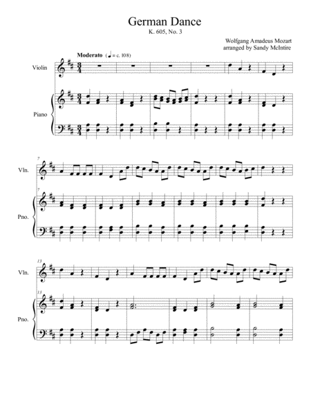 Free Sheet Music German Dance By Mozart