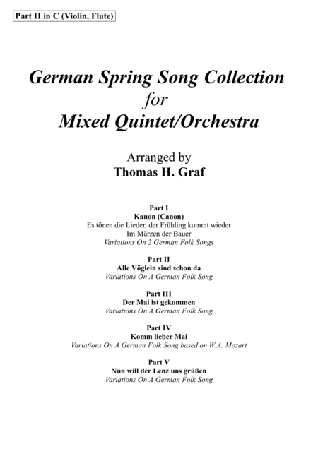 German Spring Song Collection 5 Concert Pieces Multiplay Part 2 High Sheet Music