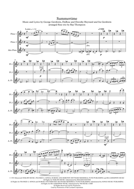 Gershwin Summertime Flute Trio Sheet Music