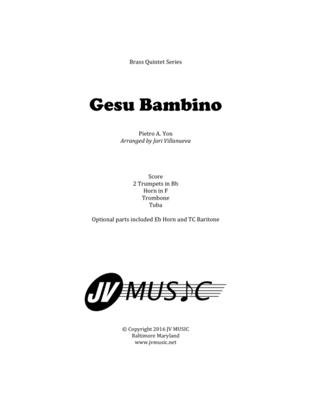 Gesu Bambino The Infant Jesus For Brass Quintet Sheet Music