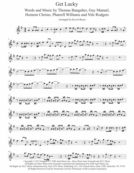 Free Sheet Music Get Lucky Clarinet