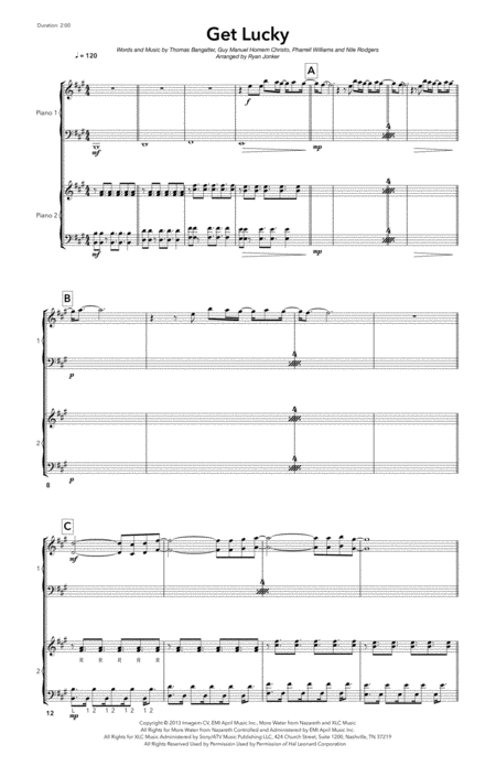 Get Lucky Daft Punk Piano Duet Sheet Music