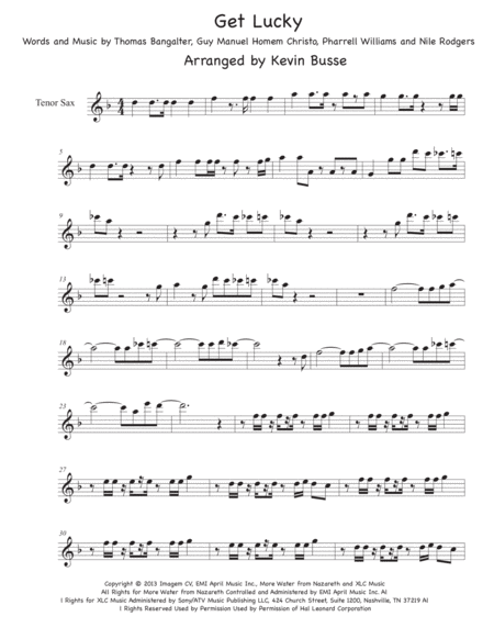 Free Sheet Music Get Lucky Easy Key Of C Tenor Sax