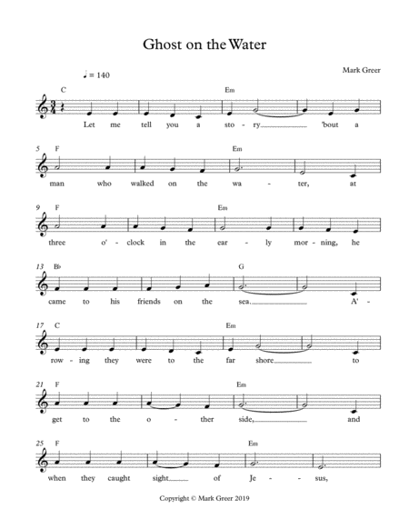 Free Sheet Music Ghost On The Water