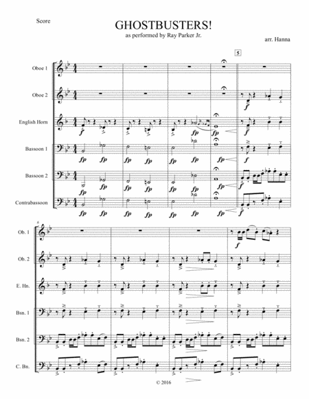 Ghostbusters Double Reed Ensemble Sheet Music