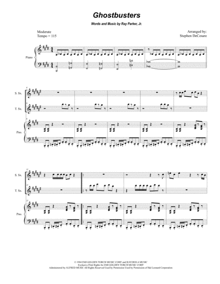 Ghostbusters Duet For Soprano And Tenor Saxophone Sheet Music