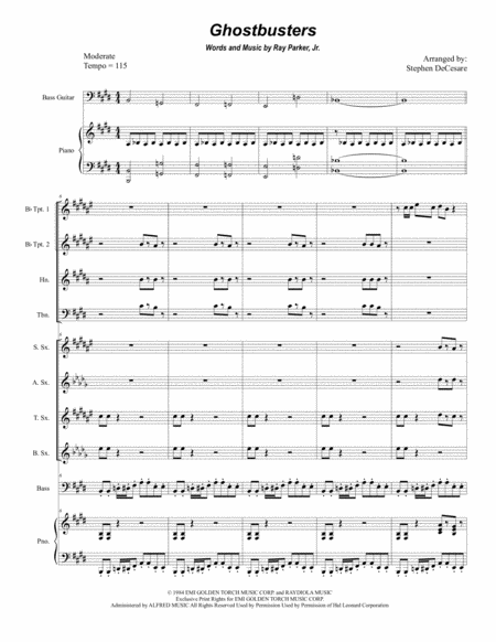 Ghostbusters For Brass And Sax Quartets Sheet Music