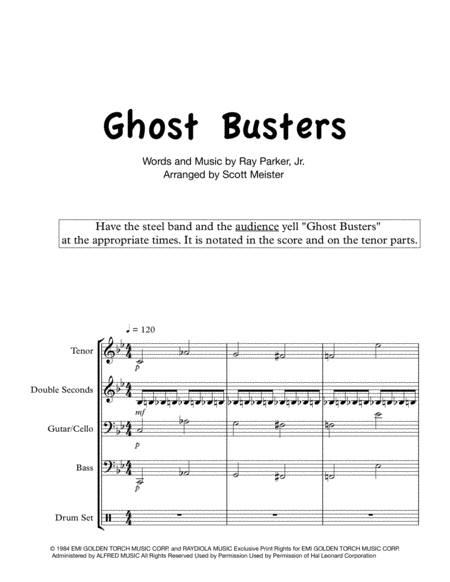 Free Sheet Music Ghostbusters For Steel Band
