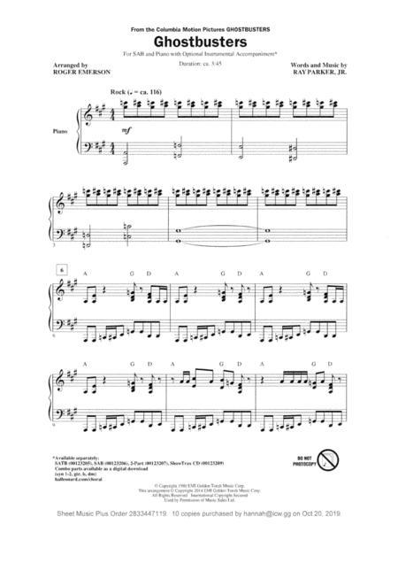 Ghostbusters Ssaa A Capella Sheet Music