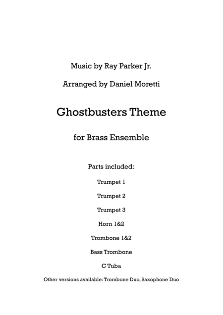 Ghostbusters Theme Brass Ensemble Sheet Music