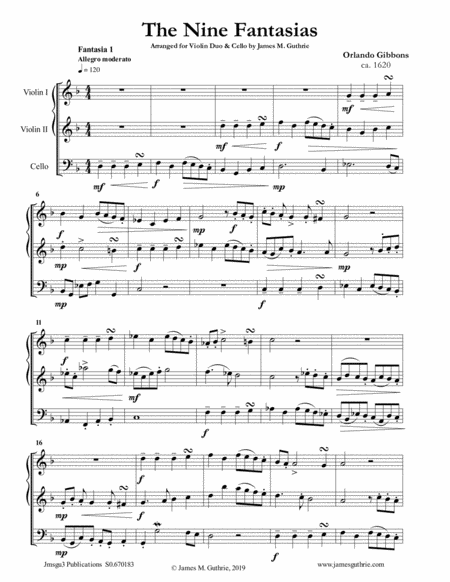Free Sheet Music Gibbons The Nine Fantasias For Violin Duo Cello