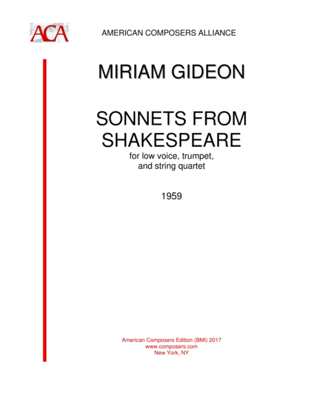 Gideon Sonnets From Shakespeare Low Voice Sheet Music