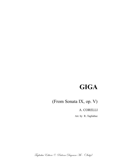 Giga Corelli From Sonata Ix Op V Arr For Organ 3 Staff Sheet Music