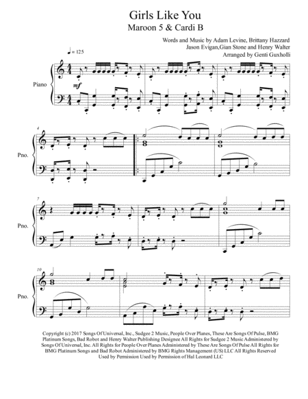 Free Sheet Music Girls Like You Piano Solo