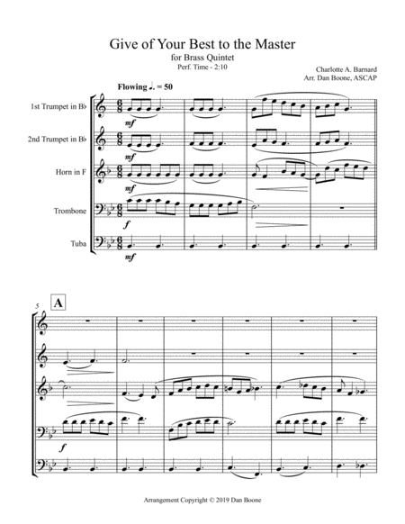 Give Of Your Best To The Master For Brass Quintet Sheet Music