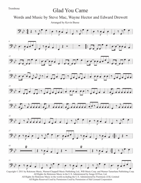 Free Sheet Music Glad You Came Original Key Trombone