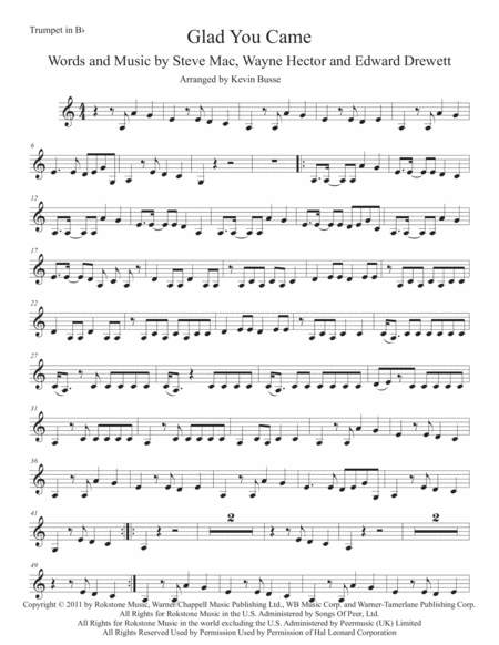 Glad You Came Original Key Trumpet Sheet Music