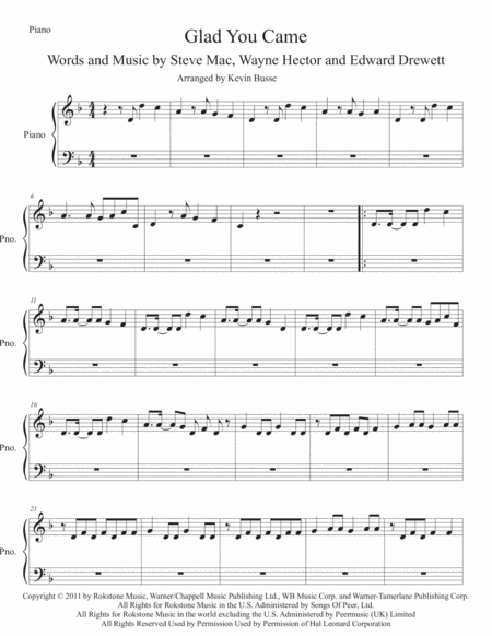 Free Sheet Music Glad You Came Piano