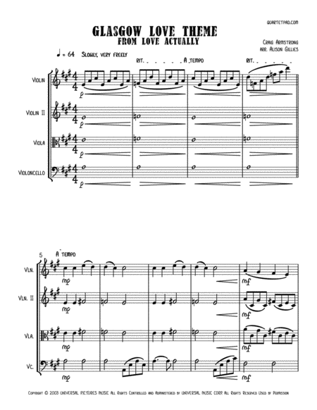 Glasgow Love Theme From Love Actually String Trio Optional Vln2 Or Vla Sheet Music