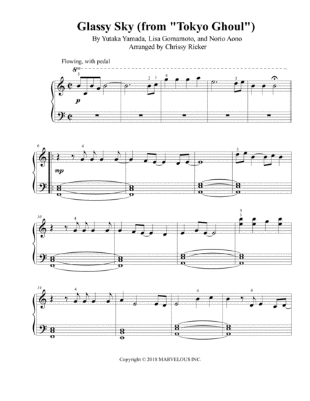 Glassy Sky From Tokyo Ghoul Easy Piano Sheet Music