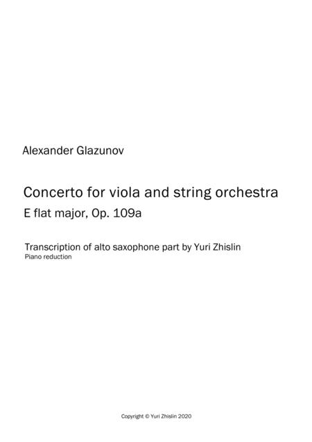 Glazunov Concerto For Alto Saxophone Arr For Viola And String Orchestra E Flat Major Op 109a Viola Part Sheet Music