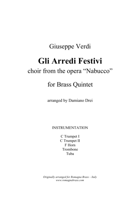 Gli Arredi Festivi From Nabucco For Brass Quintet Sheet Music