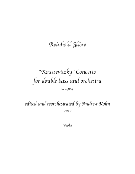 Glire Koussevitzky Bass Concerto Extra Viola Part Sheet Music