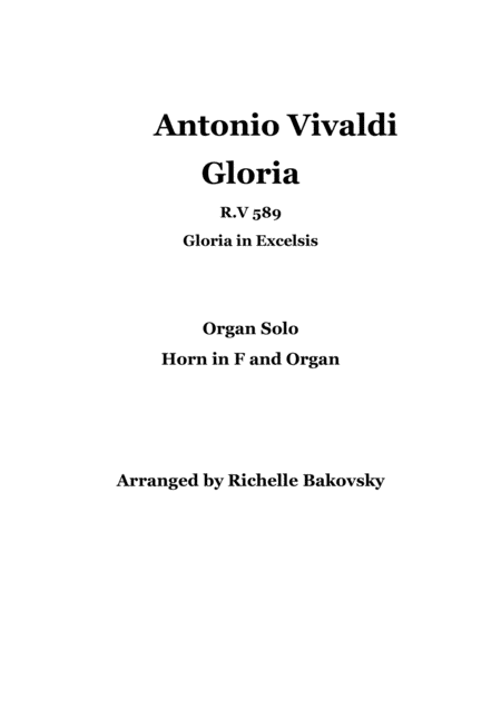 Free Sheet Music Gloria In Excelsis By A Vivaldi R V 589 Organ Solo And Optional Horn In F