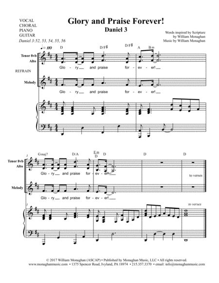 Free Sheet Music Glory And Praise Forever Daniel 3